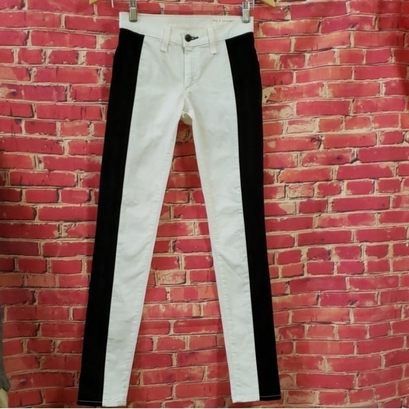 Rag & bone Mid-Rise Skinny Jeans in white with black tuxedo stripe Size 25 - Picture 8 of 14